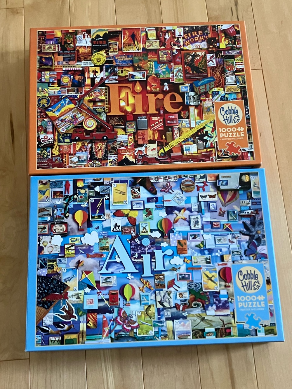 2 Puzzles Cobble Hill “Fire” + “Air” 1000 Piece Puzzle Lot Excellent condition